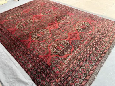 7x9 Afghan Ersari Rug | Hand Knotted Tribal Wool Carpet | Turkmen Geometric Vintage Bedroom Rug | Oriental Afg