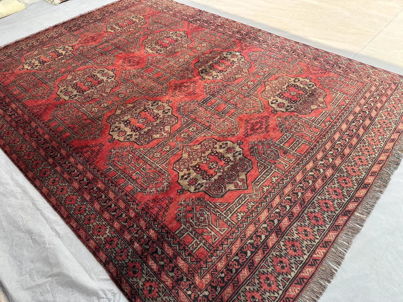 7x9 Afghan Ersari Rug | Hand Knotted Tribal Wool Carpet | Turkmen Geometric Vintage Bedroom Rug | Oriental Afghan Decor Rug, Living Room Rug