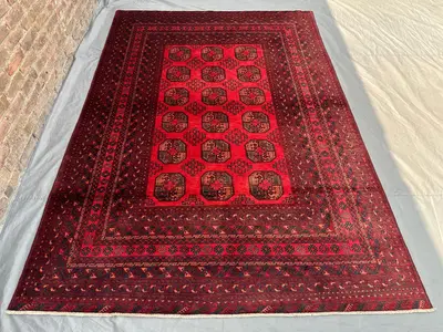 7x10 Antique Elephant Foot Rug | Afghan Bukhara Turkmen Carpet | Hand Knotted Wool Rug | Geometric Oriental Ar