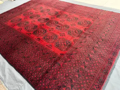 7x10 Antique Elephant Foot Rug | Afghan Hand Knotted Turkmen Wool Carpet | Bukhara Tribal Rug | Geometric Bedr