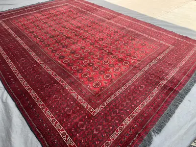 7x10 Antique Qunduzi Tribal Rug | Turkmen Hand Knotted Afghan Wool Carpet | Geometric Tekke Ersari Design | Li
