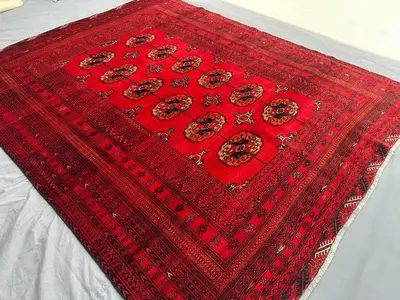 7x9 Antique Ersari Tekke Rug | Hand-Knotted Afghan Wool Carpet | Red Turkmen Tribal Bukhara Style Rug | Vintag