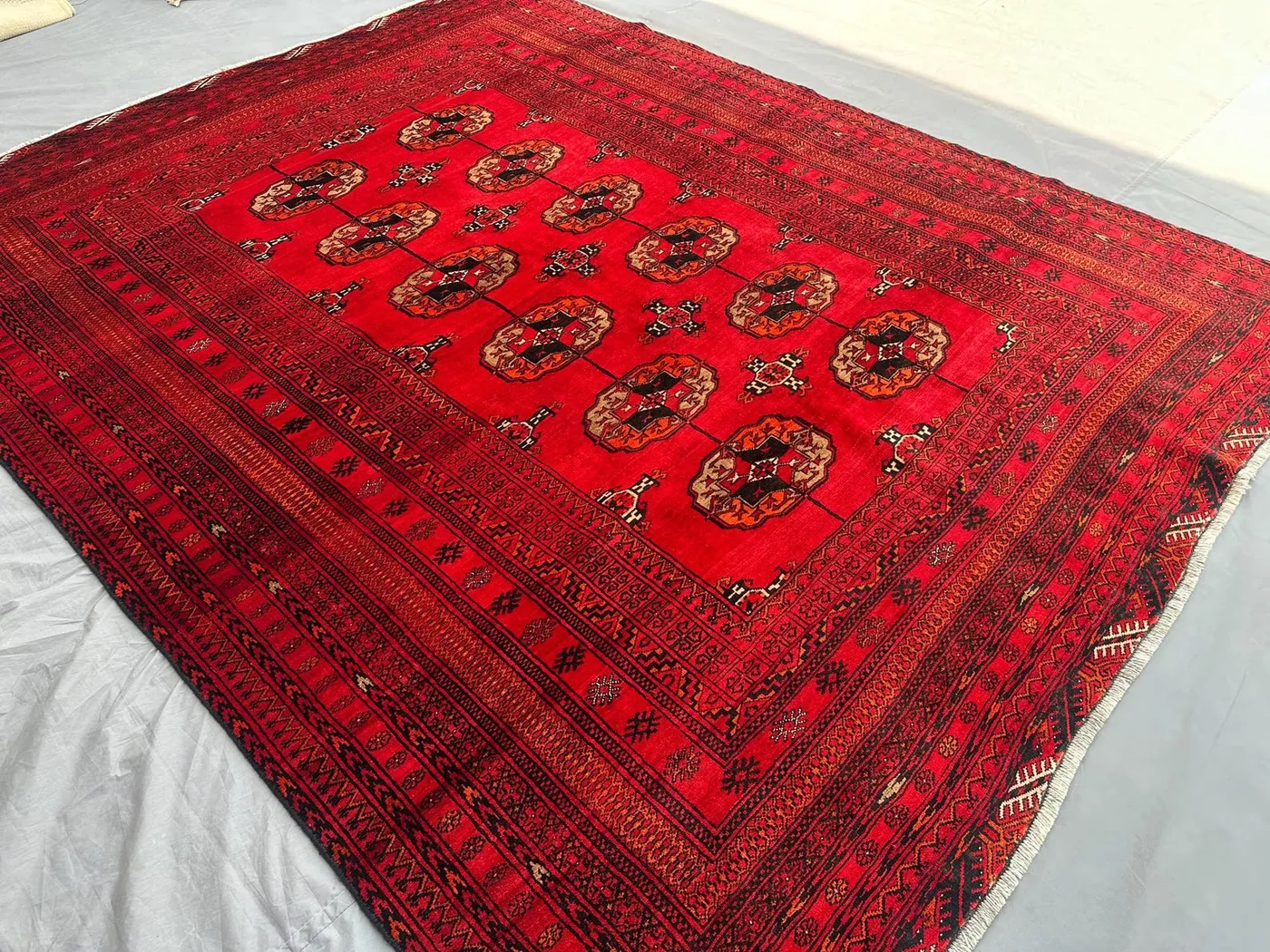 7x9 Antique Ersari Tekke Rug | Hand-Knotted Afghan Wool Carpet | Red Turkmen Tribal Bukhara Style Rug | Vintage Oriental Rug, Home Decor