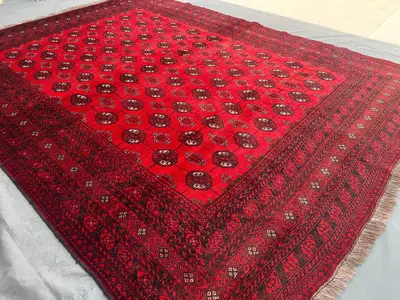 7x9 Antique Turkmen Bashiri Rug | Afghan Hand-Knotted Wool Carpet | Tribal Bukhara Style Rug | Vintage Orienta
