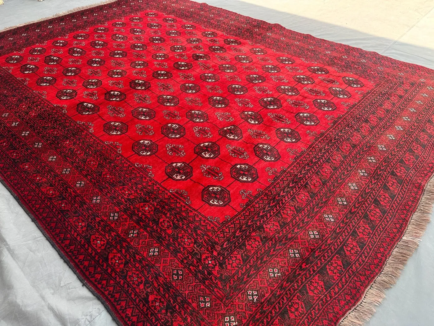 7x9 Antique Turkmen Bashiri Rug | Afghan Hand-Knotted Wool Carpet | Tribal Bukhara Style Rug | Vintage Oriental Home Decor, Living Room Rug