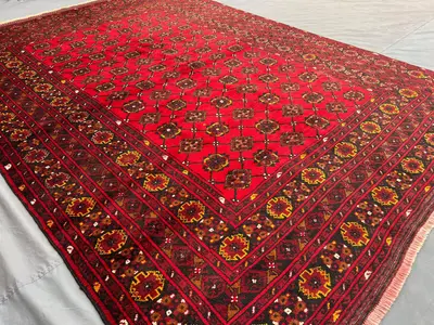 7x10 Antique Bashiri Rug | Tribal Turkmen Bokhara Wool Rug | Geometric Pattern | Large Area Rug | Bohemian Bed