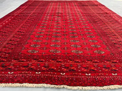 7x9 Bukhara Mowri Rug | Tribal Turkmen Hand Knotted Wool Rug | Afghan Oriental Carpet | Living Room Floor Carp