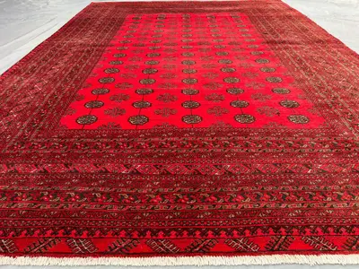 6'6x9'4 ft Bukhara Mowri Rug | Turkmen Tribal Handmade Wool Rug | Geometric Pattern | Afghan Oriental Carpet |