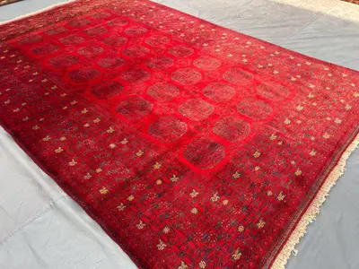 Antique Turkmen Bukhara Rug | Tribal Hand Knotted Wool | Elephant Foot Design | Afghan Oriental Carpet | Livin