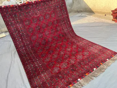 7x10 WAZIRI Tribal Rug | Turkmen Ersari Hand Knotted Afghan Rug | Geometric Pattern | Wool Carpet | Bohemian D