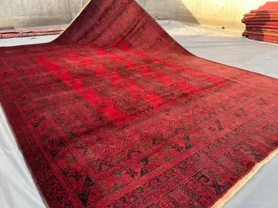 7'0x9'6 ft Turkmen Tribal Rug | Hand Knotted Afghan Wool Rug | Geometric Elephant Foot Design | Antique Rug | 