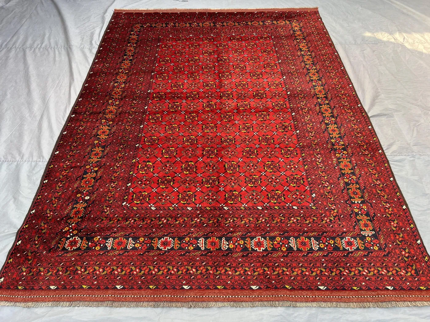 7'5x10'6 Turkmen Bashiri Ersari Design Rug | Antique Hand-Knotted Afghan Wool | Red Tribal Geometric Carpet