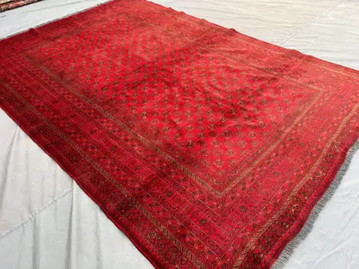 7x10 Afghan Ersari Rug | Antique Hand-Knotted Turkmen Wool Carpet | Tribal Bukhara Design Area Rug | Vintage O
