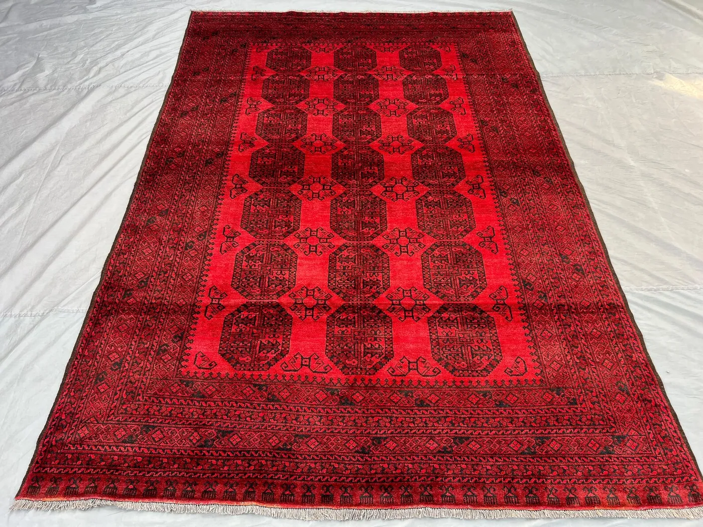 7x10 Antique Turkmen Rug | Hand-Knotted Elephant Foot Gul Carpet | Large Red Tribal Wool Area Rug | Vintage Oriental Decor, Large Art Rug
