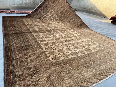 7x10 Terracotta Faded Rug Turkmen Bashiri Tribal Rug | Hand Knotted Wool Geometric Pattern | Afghan Handmade O