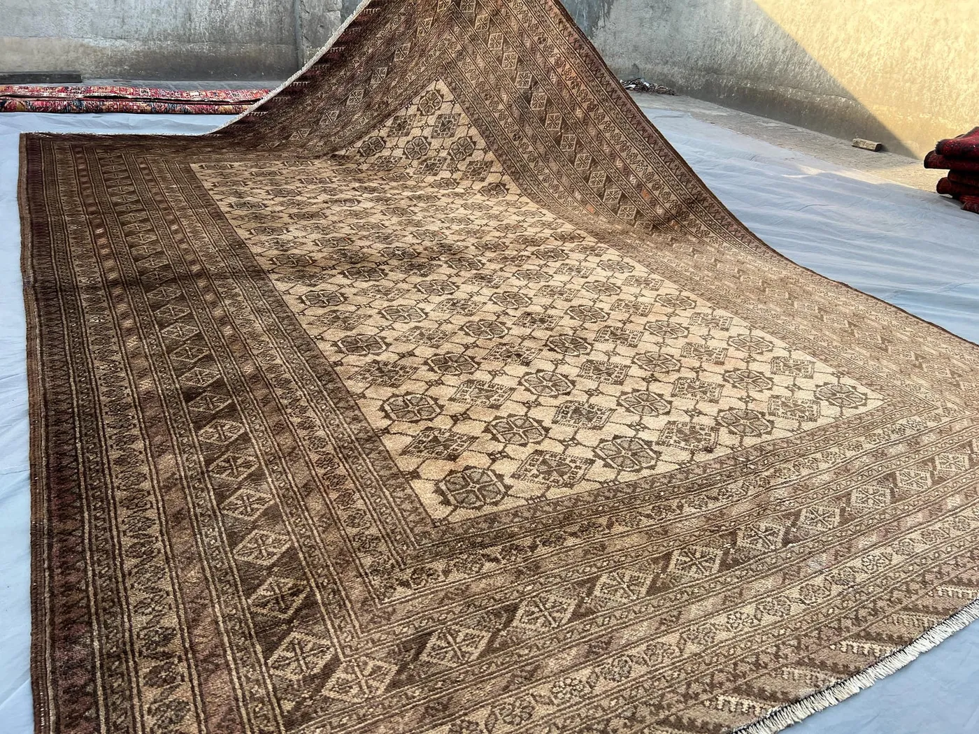 7x10 Terracotta Faded Rug Turkmen Bashiri Tribal Rug | Hand Knotted Wool Geometric Pattern | Afghan Handmade Oriental Rug Living Room Carpet