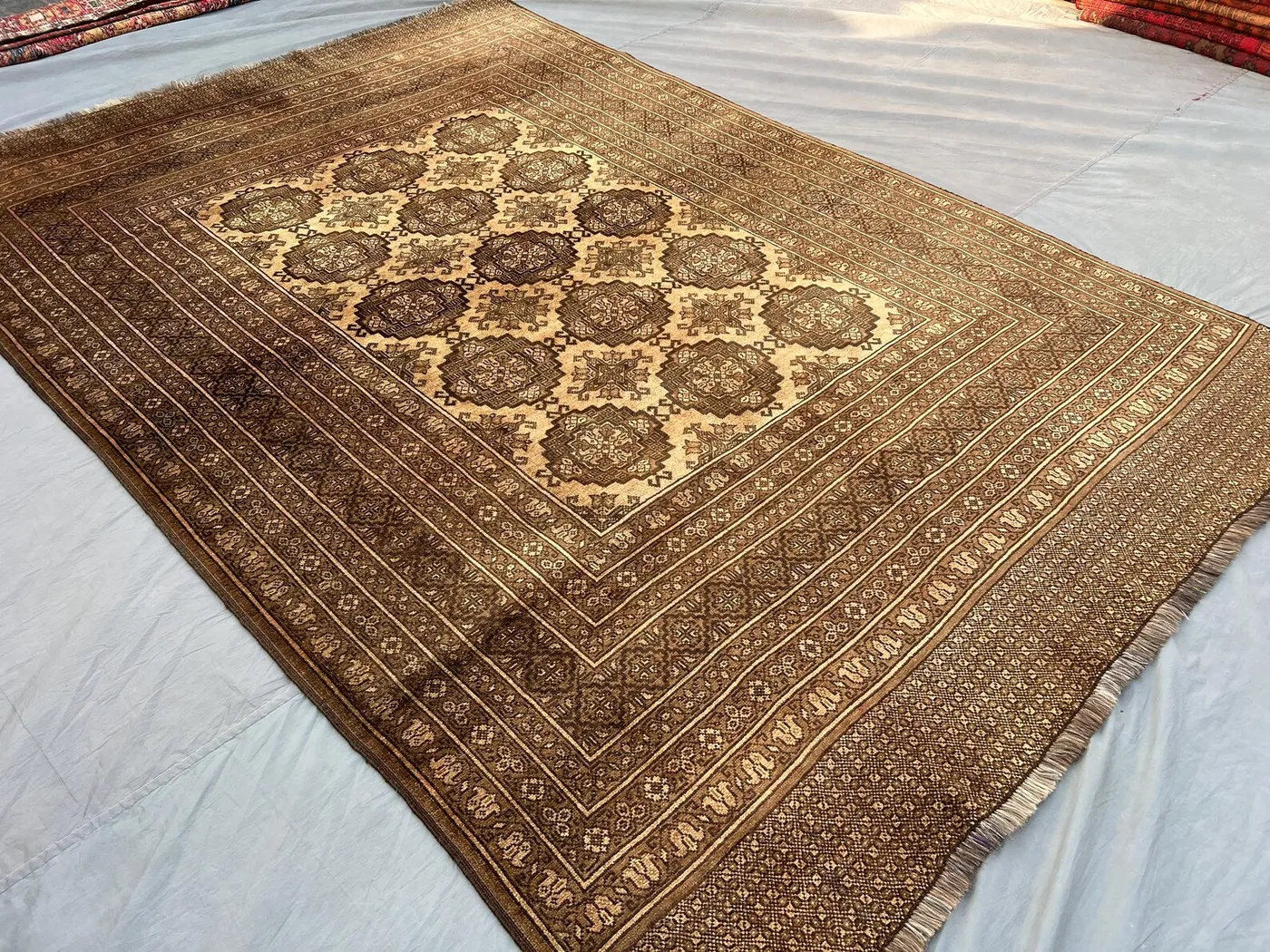 7x10 Terracotta Faded Rug Turkmen Ersari Tribal Rug | Hand Knotted Wool Geometric Pattern | Afghan Handmade Oriental Rug Living Room Carpet