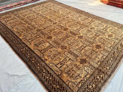 8x11 Terracotta Faded Rug Turkmen Ersari Tribal Rug | Hand Knotted Wool Geometric Pattern | Afghan Handmade Or