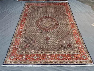 8x11 Caucasian Design Rug | Vintage 1980s Turkish Hand-Knotted Wool | Orange Brown Medallion Tribal Carpet