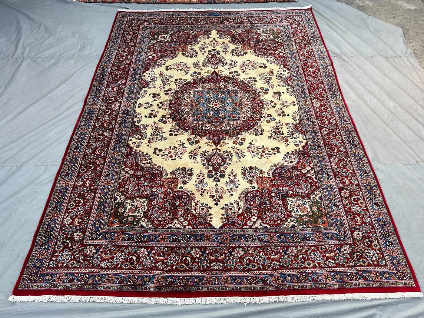 8x11 Caucasian Design Rug | Vintage 1970s Turkish Hand-Knotted Wool | Red Ivory Medallion Tribal Carpet
