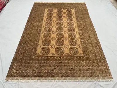 7x10 Elephant Foot Rug | Antique Turkmen Tribal Carpet | Afghan Hand Knotted Wool Rug | Geometric Vintage Bedr