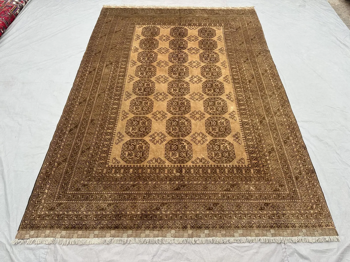 7x10 Elephant Foot Rug | Antique Turkmen Tribal Carpet | Afghan Hand Knotted Wool Rug | Geometric Vintage Bedroom Rug, Boho Oriental rug
