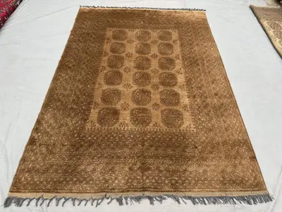 6'8x9'4 ft Elephant Foot Rug | Antique Turkmen Tribal Carpet | Afghan Hand Knotted Wool Rug | Geometric Vintag