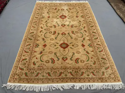 7x10 Persian-Style Sultanabad Ziegler Design Rug | Semi Antique Hand Knotted Wool | Gold Beige Palmette Carpet