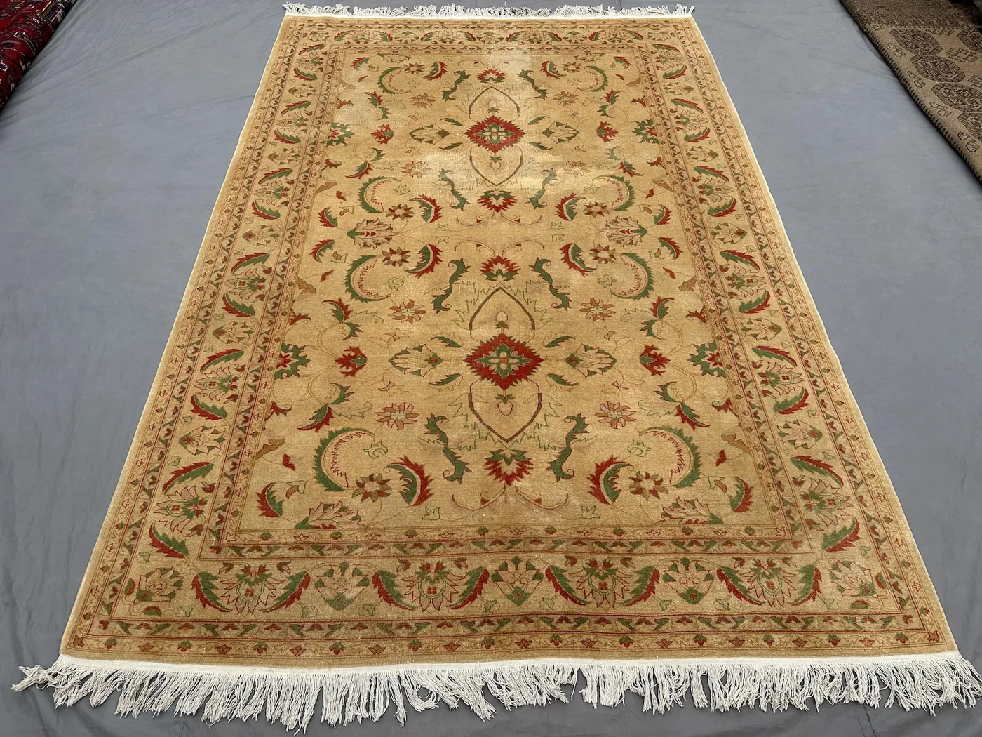 7x10 Persian-Style Sultanabad Ziegler Design Rug | Semi Antique Hand Knotted Wool | Gold Beige Palmette Carpet