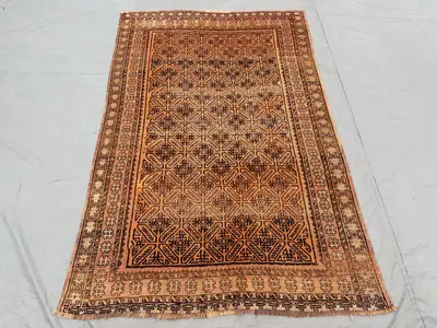 1900s Baluch Rug | 4x7 Semi Antique Afghan Tribal Carpet | Hand Knotted Wool Rug | Geometric Nomadic Design | 