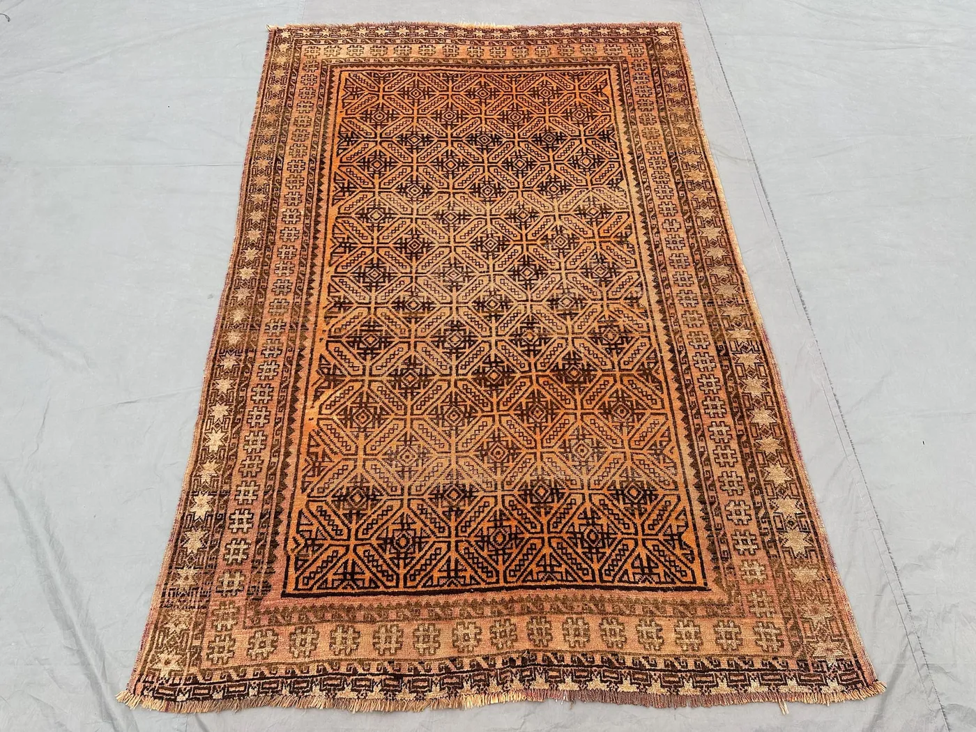 1900s Baluch Rug | 4x7 Semi Antique Afghan Tribal Carpet | Hand Knotted Wool Rug | Geometric Nomadic Design | Fine Kitchen Area Rug Decor