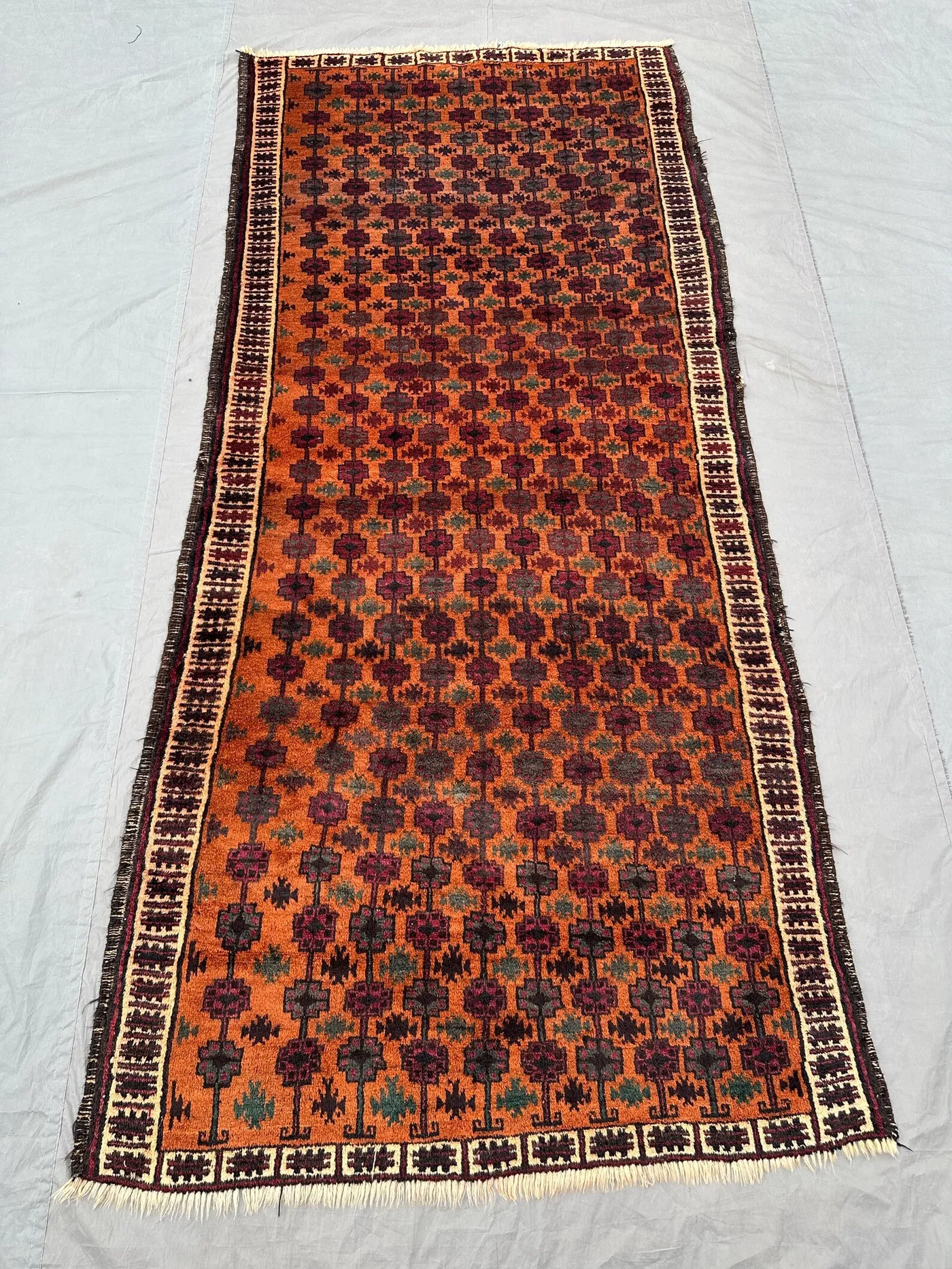 4x9 Wide Baluch Rug | Vintage Afghan Hand Knotted Wool Carpet | Tribal Turkmen Style | Geometric Nomadic Design | Outdoor Area Rug Decor