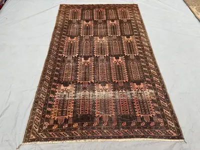 6x9 Antique Baluch Rug | Distressed Qalam Dani Tribal Wool Carpet | Afghan Hand Knotted No Pile Rug | Vintage 