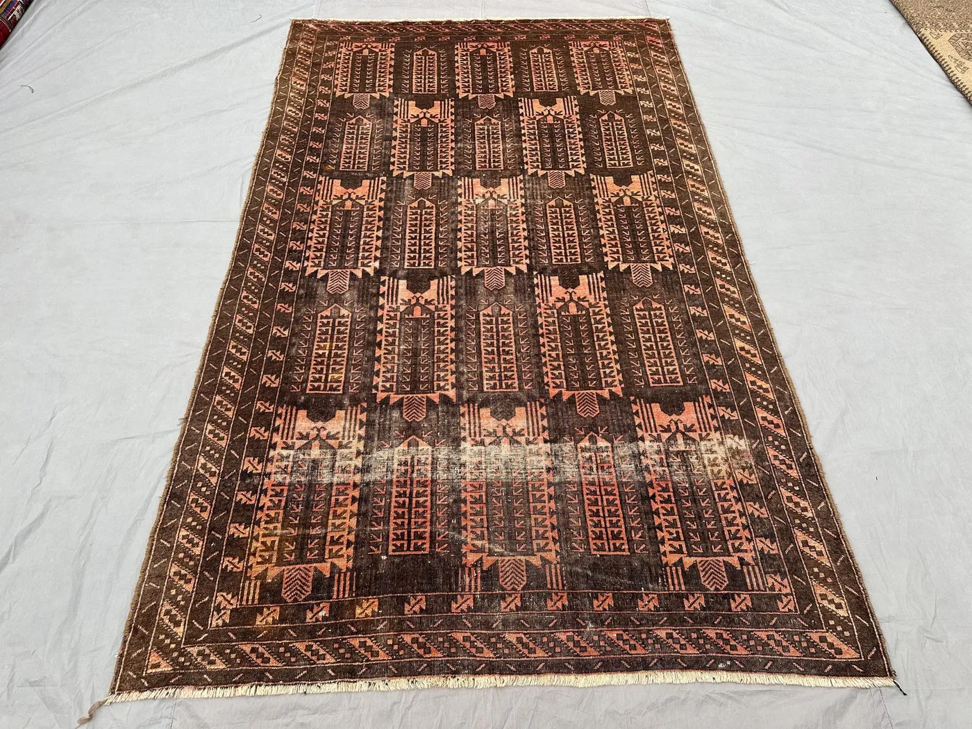 6x9 Antique Baluch Rug | Distressed Qalam Dani Tribal Wool Carpet | Afghan Hand Knotted No Pile Rug | Vintage Bedroom rug, Turkmen style rug