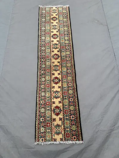 2x7 Vintage Modern Runner Rug | Afghan Hand Knotted Oushak Carpet | Narrow Wool Hallway Rug | Geometric Old Tr