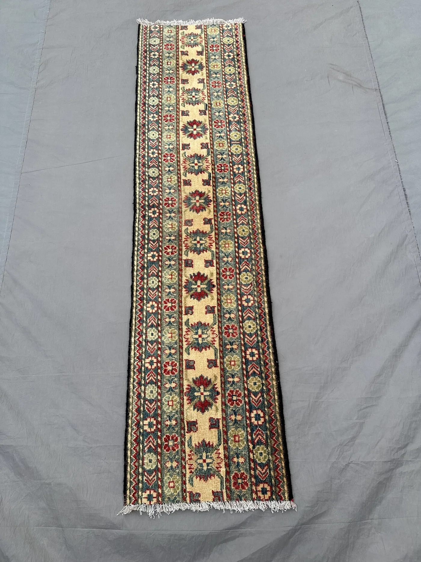 2x7 Vintage Modern Runner Rug | Afghan Hand Knotted Oushak Carpet | Narrow Wool Hallway Rug | Geometric Old Tribal Rug, Kitchen Area rug