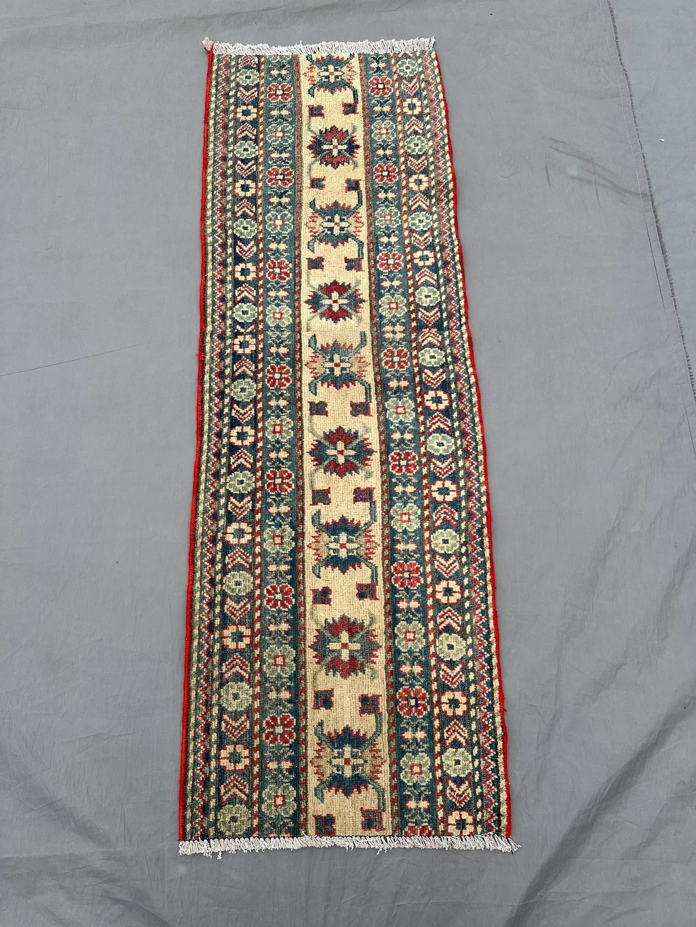 1'9x5'2 ft Vintage Modern Runner Rug | Afghan Hand Knotted Oushak Carpet | Narrow Wool Hallway Rug | Geometric Old Tribal Rug, Kitchen rug
