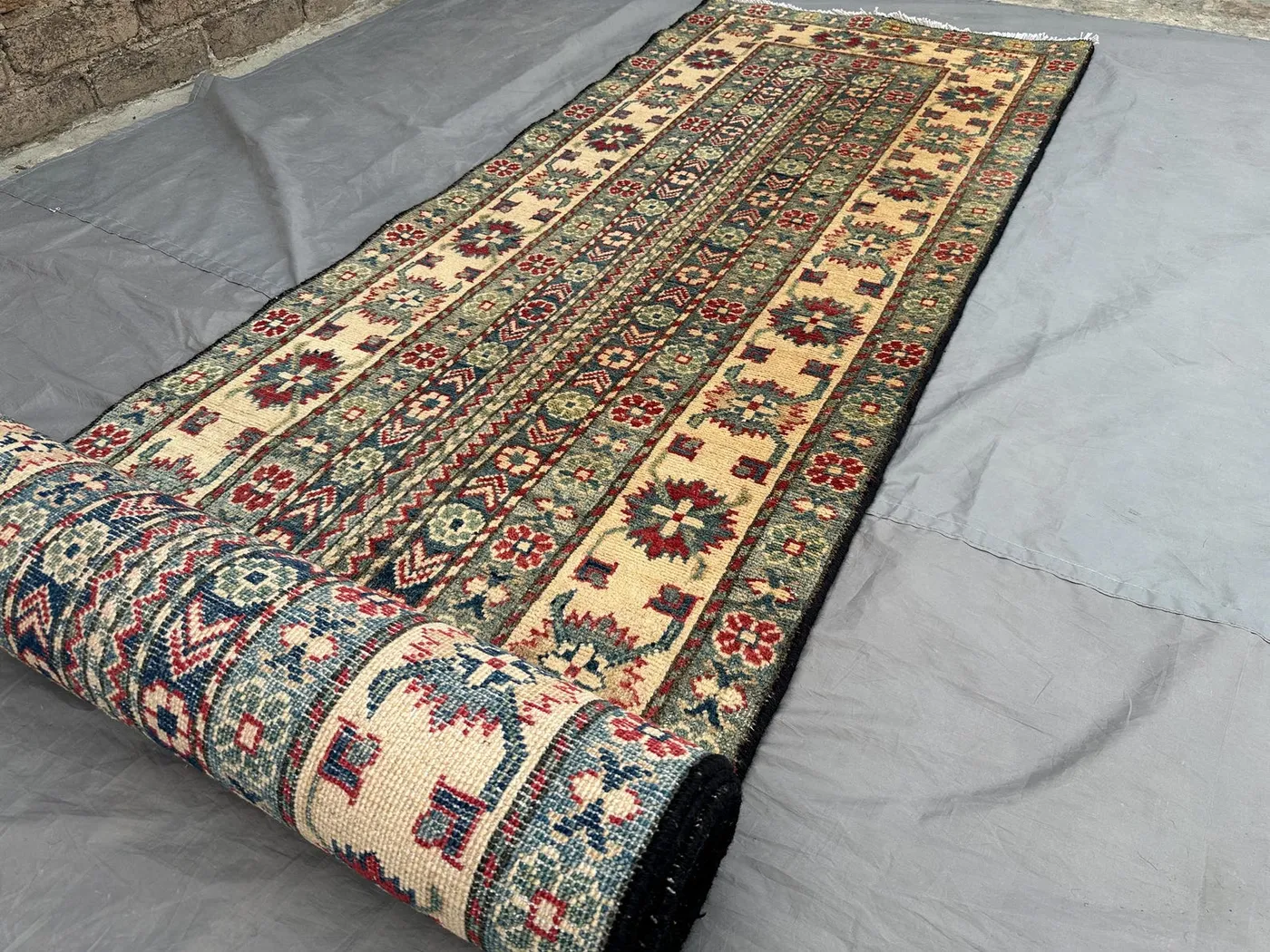 3x13 Modern Oushak Runner Rug | Afghan Hand Knotted Wool Runner | Vintage Style Carpet | Long Hallway Rug | Tribal Geometric Entryway Rug