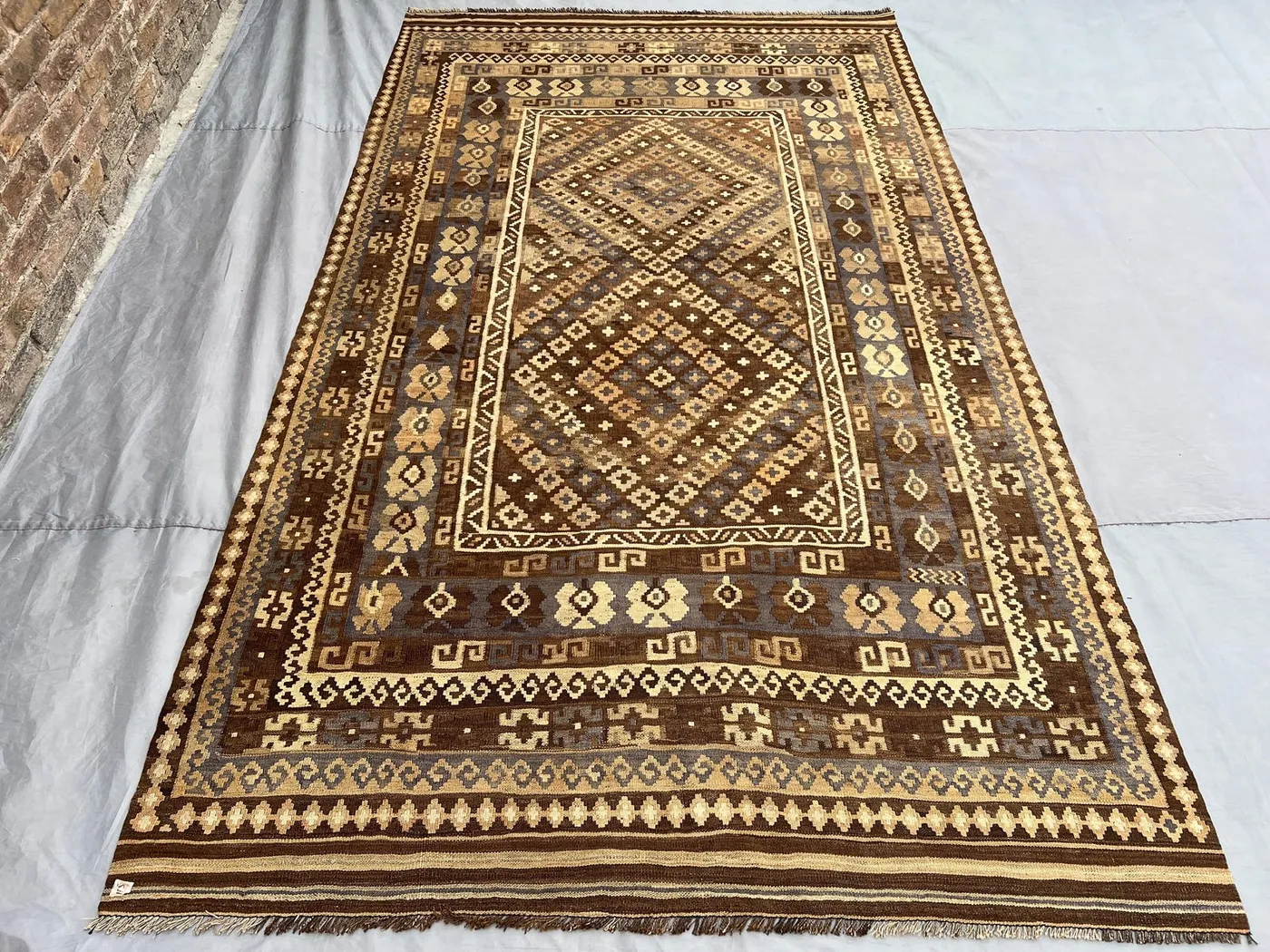 6x10 Afghan Handwoven Kilim Rug | Brown Beige Tribal Flat Weave | Wool Geometric Carpet | Vintage Boho Area Rug | Neutral Living Room Decor