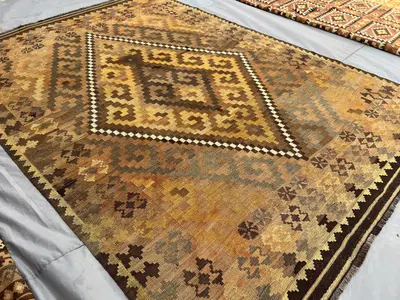 7x10 Antique Terracotta Faded Kilim | Afghan Flat Weave Wool Rug | Turkish Style Tribal Carpet | Vintage Boho 
