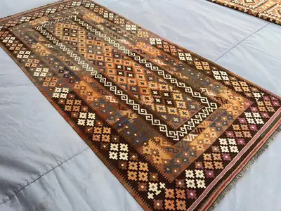 3'10x8'5 ft Afghan Kilim Rug | Handwoven Tribal Flat Weave Wool Carpet | Turkish Style Vintage Runner | Boho G