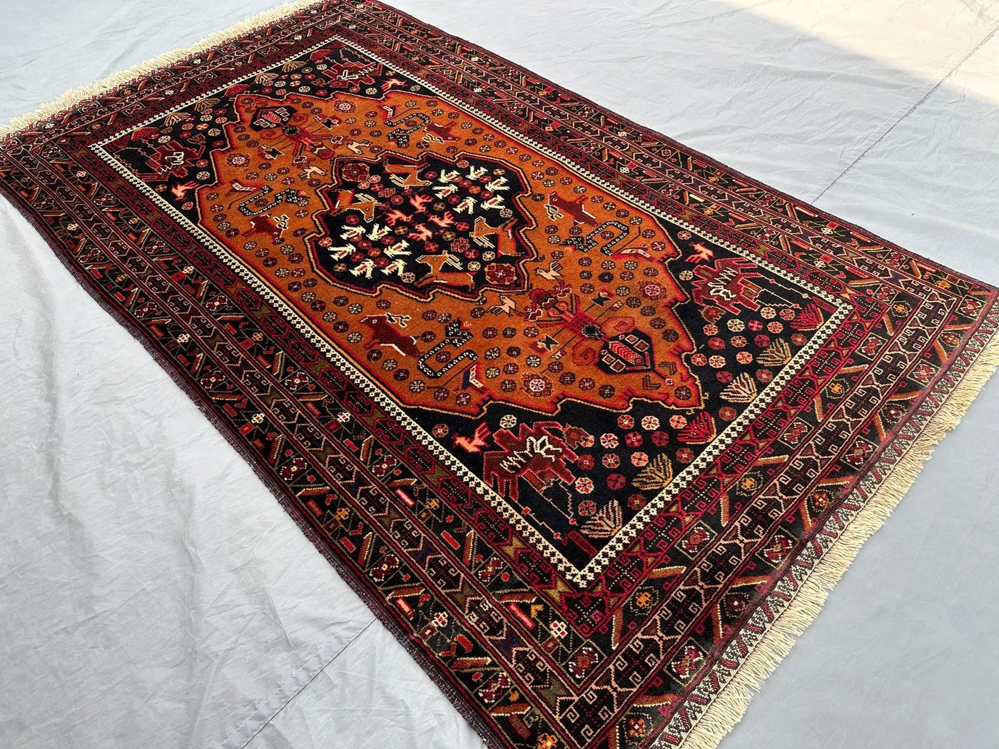 4x6 Antique Afghan Baluch Tribal Rug | Hand Knotted Pictorial Carpet | High-Quality Wool Area Rug | Kitchen Decor, Geometric Tribal Boho Rug