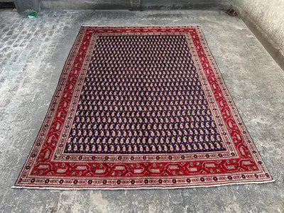 9x12 Persian-Style Boteh (Badam Gul) Paisley Design Rug | Hand Knotted Wool | Navy & Red