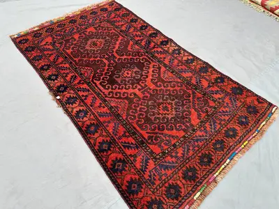 3'3x5'5 ft Antique Baluch Taimani Rug | Hand-Knotted Tribal Wool Carpet | Vintage Nomadic Design | Small Afgha