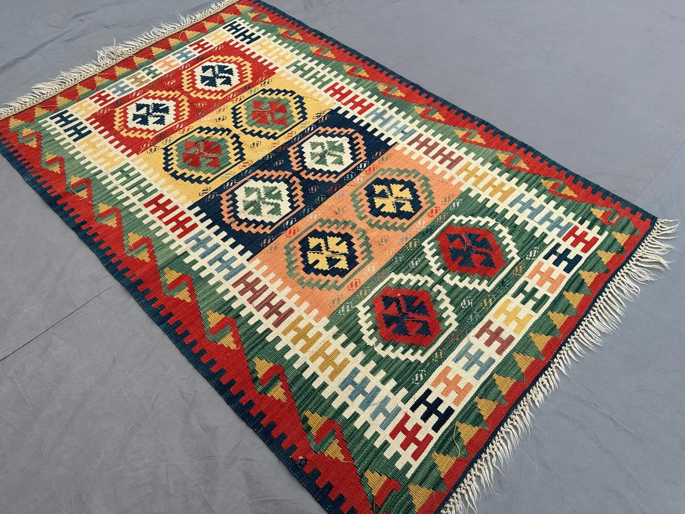 3'6x5'2 Turkish Kilim Rug | Vintage Flat Weave Wool Carpet | Colorful Geometric Tribal Area Mat | Handmade Rug, Boho Decor, Bedroom rug