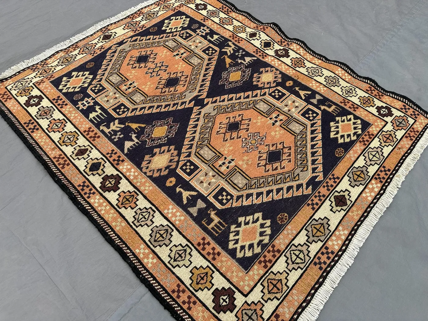 3'2x3'8 ft Afghan Sumak Rug | Vintage Tribal Wool Accent Carpet | Handwoven Silky Small Area Mat | Ethnic Laundry Room Decor, Turkish rug
