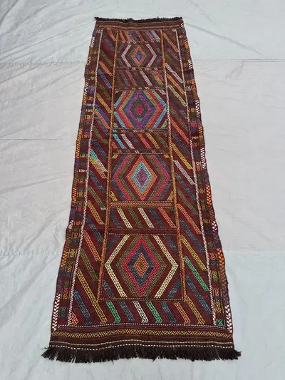 3x9 Afghan Baluch Kilim Runner | Colorful Flatweave Wool Hallway Rug | Tribal Handwoven Long Carpet | Boho Eth
