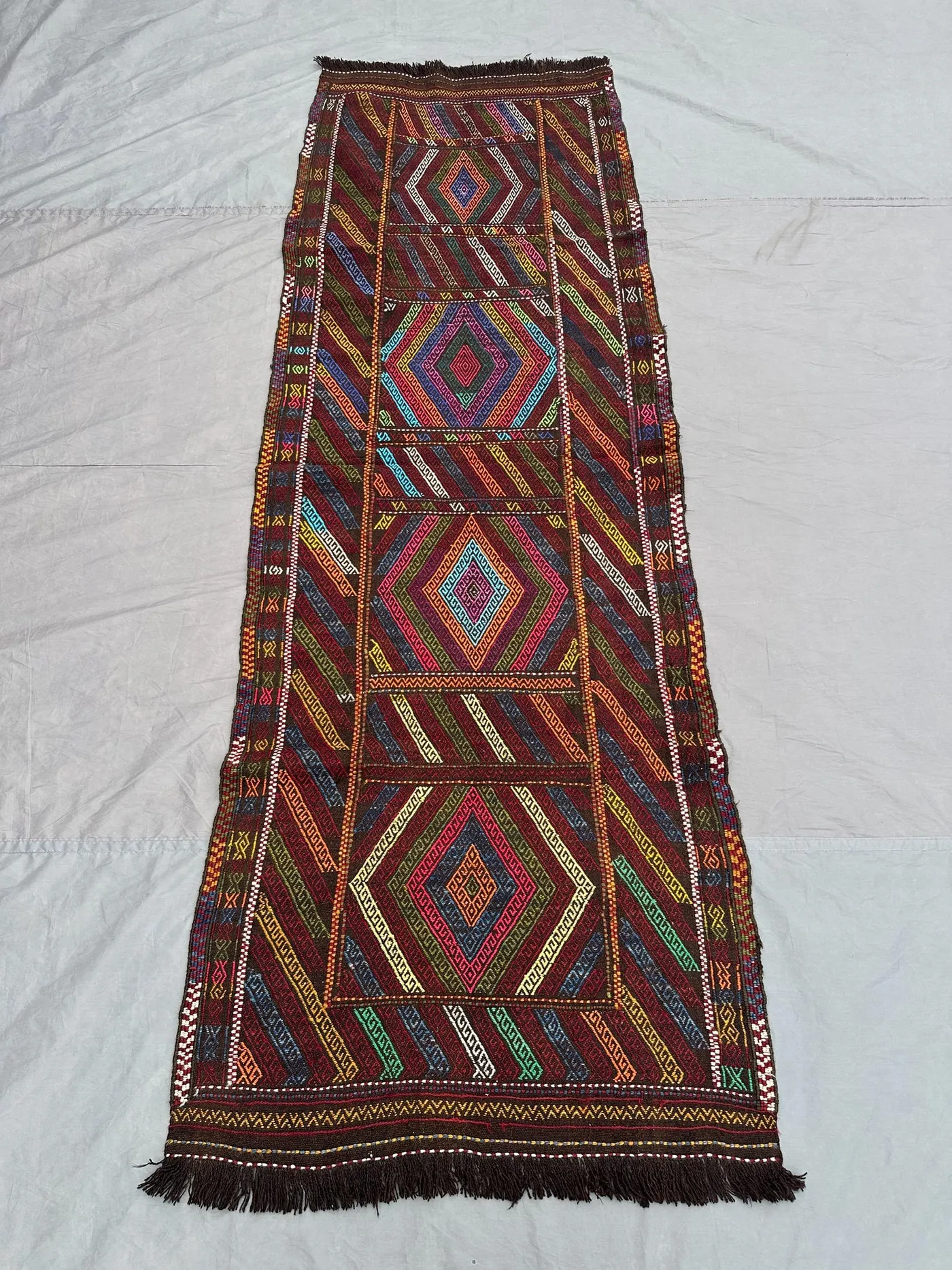 3x9 Afghan Baluch Kilim Runner | Colorful Flatweave Wool Hallway Rug | Tribal Handwoven Long Carpet | Boho Ethnic Decor, Kitchen rug