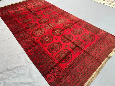 5x9 Antique Turkmen Rug | Ersari Elephant Foot Gul Carpet | Afghan Tribal Hand Knotted Wool Rug | Red Brown Or