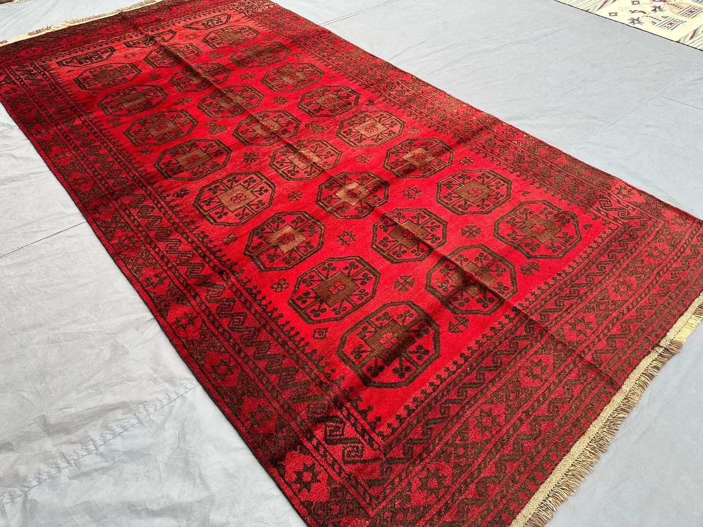 5x9 Antique Turkmen Rug | Ersari Elephant Foot Gul Carpet | Afghan Tribal Hand Knotted Wool Rug | Red Brown Oriental Room Decor, Outdoor Rug